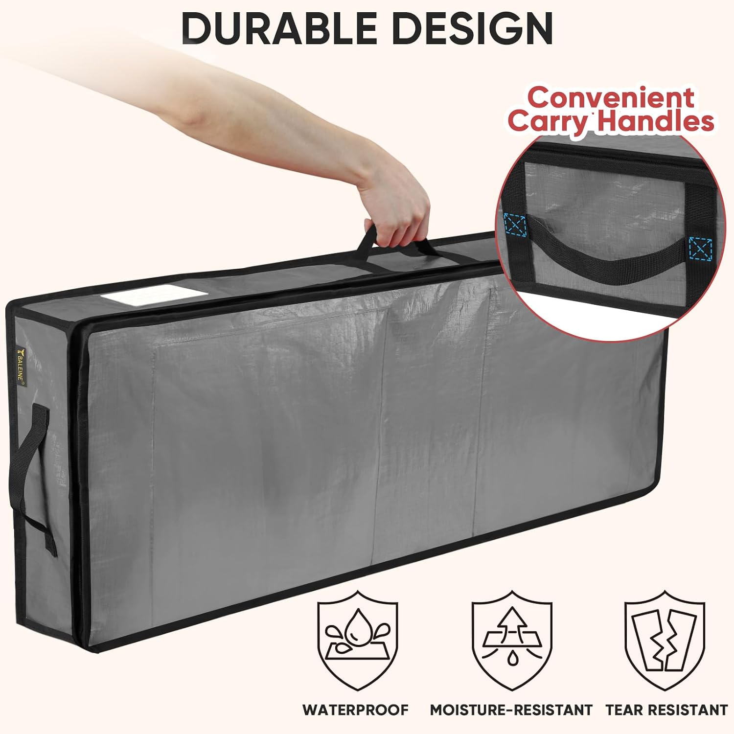 BALEINE Soft Christmas Wrapping Paper Storage Bag. 40 Durable PE Gift Wrap Storage Bag with Flexible Partitions and Pockets for Ribbon. Accessories (Grey) - Image 5