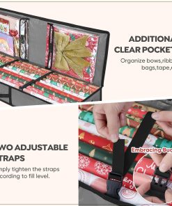 Alternative view of BALEINE Soft Christmas Wrapping Paper Storage Bag. 40 Durable PE Gift Wrap Storage Bag with Flexible Partitions and Pockets for Ribbon. Accessories (Grey)