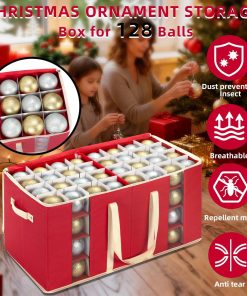 Alternative view of DIMESHY Large Christmas Ornament Storage Box With Adjustable Dividers.Ornament Storage Container with Two Handlesfor 128 Holiday Decorations.Red