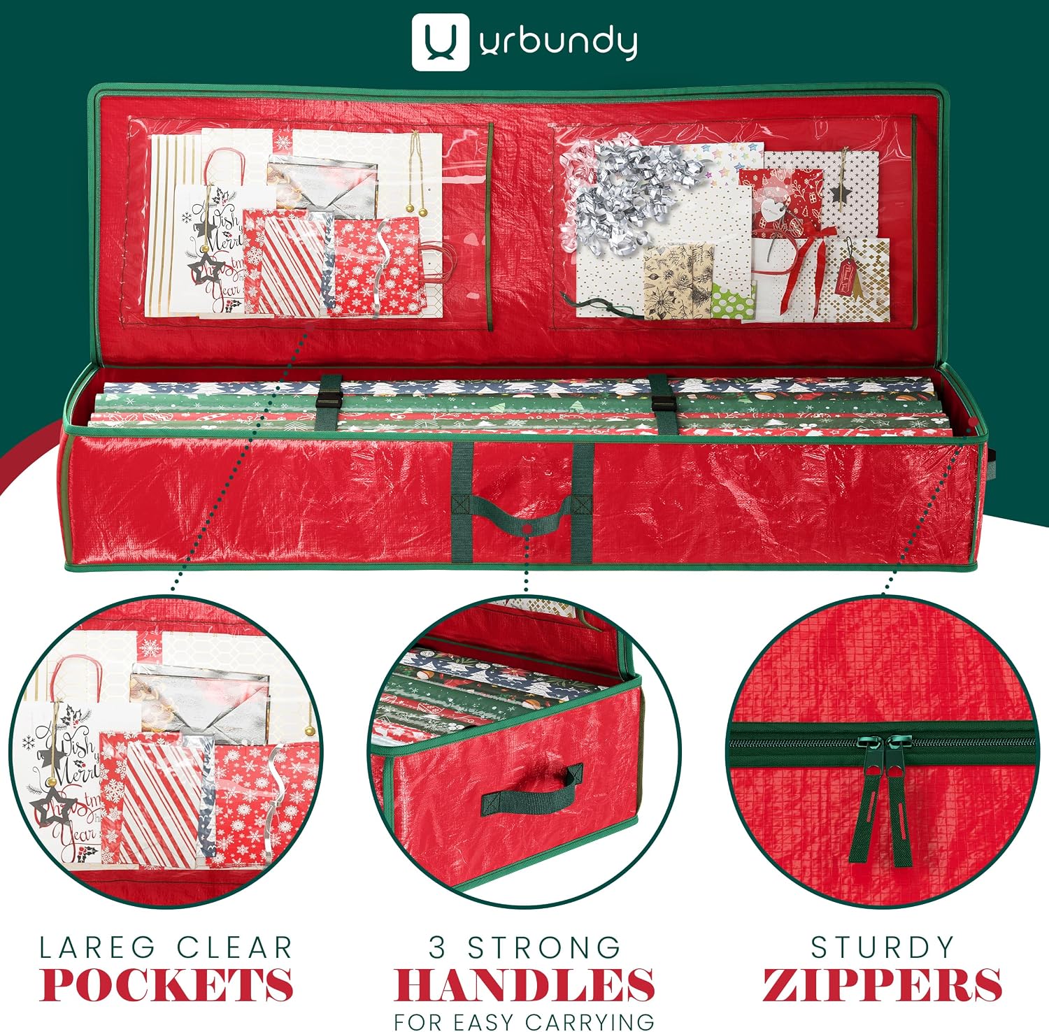 Heavy Duty Wrapping Paper Organizer Storage Bag Red - Christmas Storage Organizer For Wrapping Paper And Gift Bag Storage - Wrappings Papers Storages Container - Holiday Christmas Decorations - Image 5