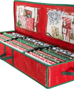 Heavy Duty Wrapping Paper Organizer Storage Bag Red - Christmas Storage Organizer For Wrapping Paper And Gift Bag Storage - Wrappings Papers Storages Container - Holiday Christmas Decorations