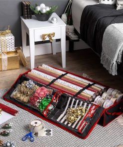 Alternative view of ZOBER 600D Oxford Gift Wrapping Paper Organizer Storage - 40 Gift Wrap Storage Containers with Interior Pockets for Bows. Tags & Ribbons - Wrapping Paper Holder. Fits 24 Standard Rolls. Black/Red